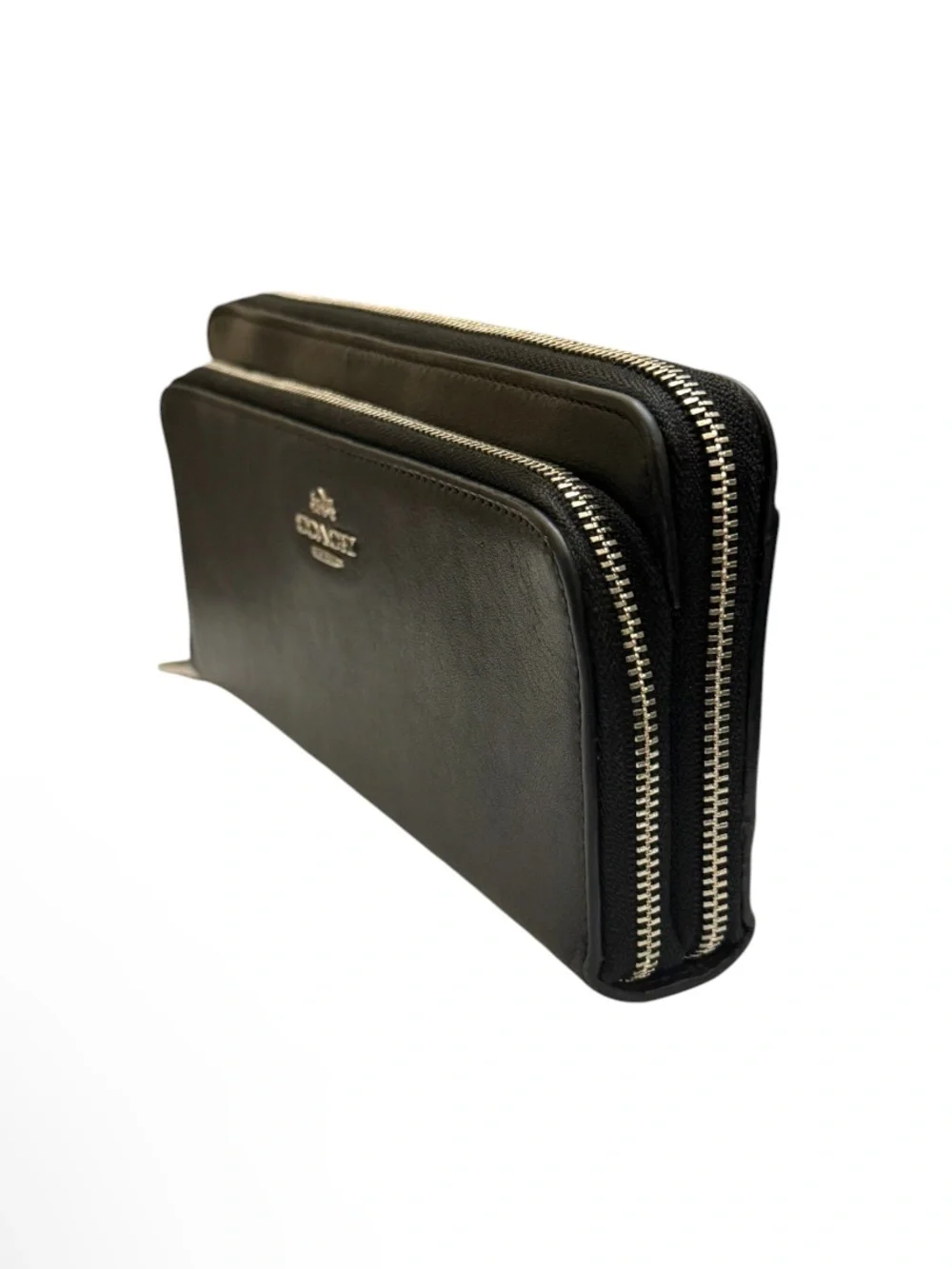COACH - BLACK SOFT LEATHER LONG DOUBLE ZIP AROUND WALLET